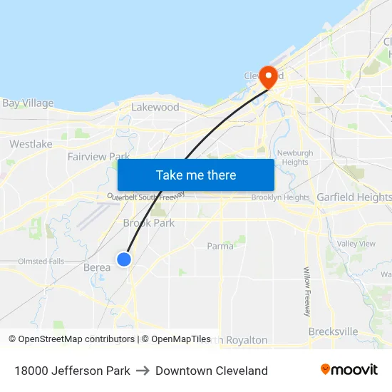 18000 Jefferson Park to Downtown Cleveland map