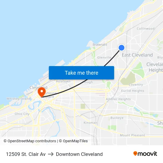 12509 St. Clair Av to Downtown Cleveland map