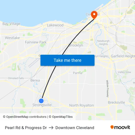 Pearl Rd & Progress Dr to Downtown Cleveland map