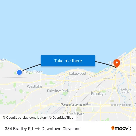 384 Bradley Rd to Downtown Cleveland map