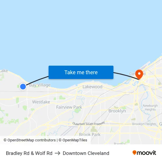 Bradley Rd & Wolf Rd to Downtown Cleveland map