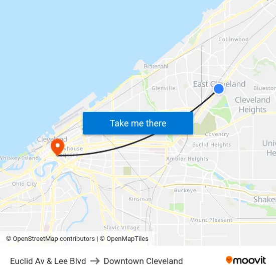 Euclid Av & Lee Blvd to Downtown Cleveland map