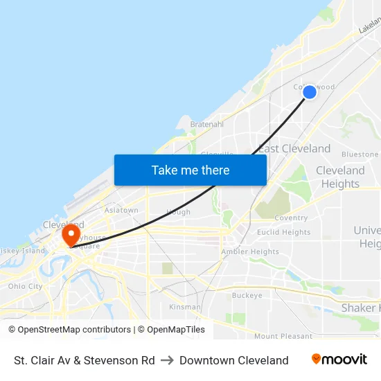 St. Clair Av & Stevenson Rd to Downtown Cleveland map