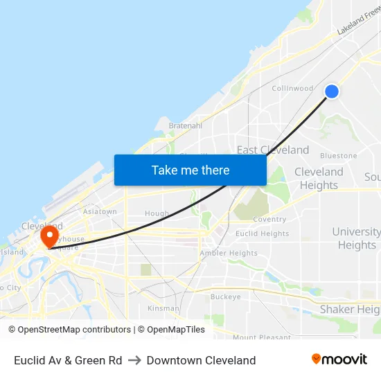 Euclid Av & Green Rd to Downtown Cleveland map