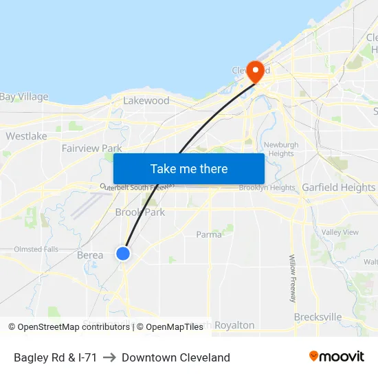 Bagley Rd & I-71 to Downtown Cleveland map