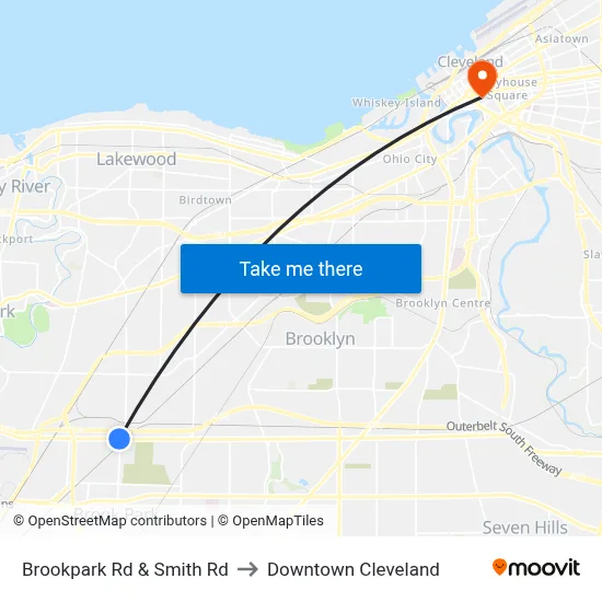 Brookpark Rd & Smith Rd to Downtown Cleveland map