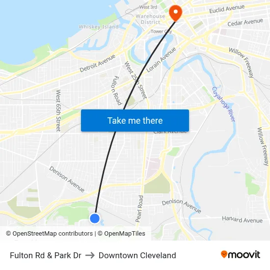 Fulton Rd & Park Dr to Downtown Cleveland map