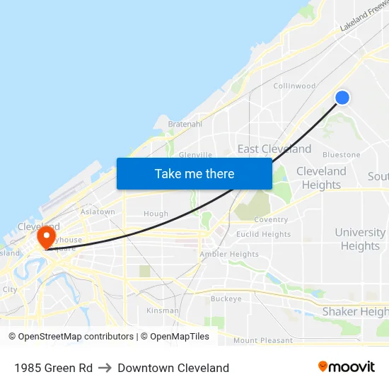 1985 Green Rd to Downtown Cleveland map