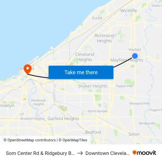 Som Center Rd & Ridgebury Blvd to Downtown Cleveland map
