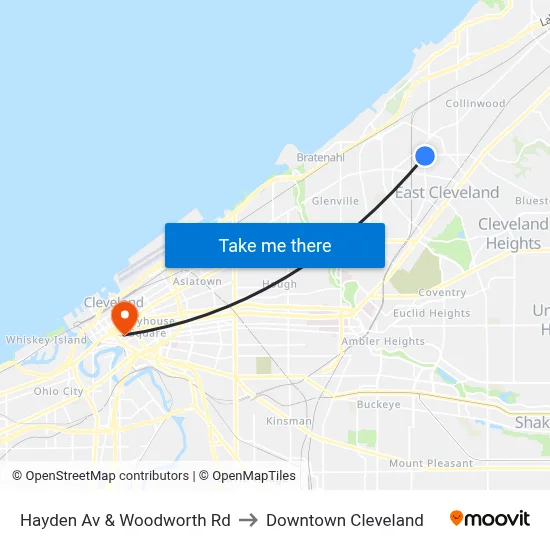 Hayden Av & Woodworth Rd to Downtown Cleveland map
