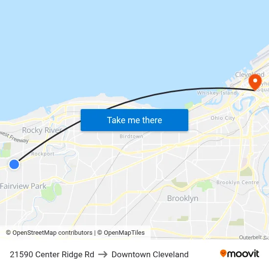21590 Center Ridge Rd to Downtown Cleveland map