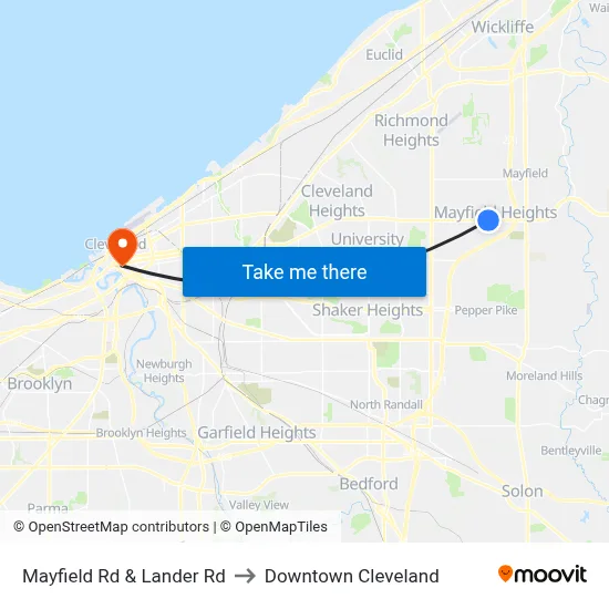 Mayfield  Rd & Lander Rd to Downtown Cleveland map