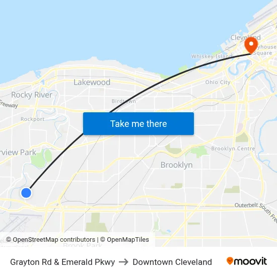 Grayton Rd & Emerald Pkwy to Downtown Cleveland map