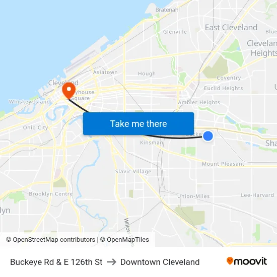 Buckeye Rd & E 126th St to Downtown Cleveland map