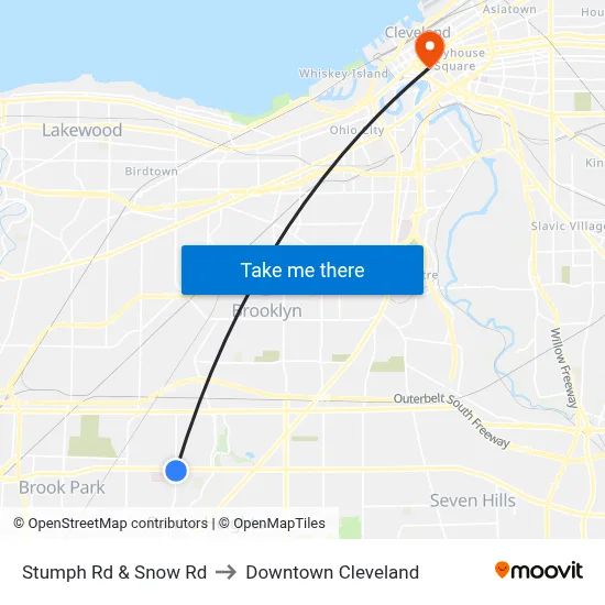 Stumph Rd & Snow Rd to Downtown Cleveland map
