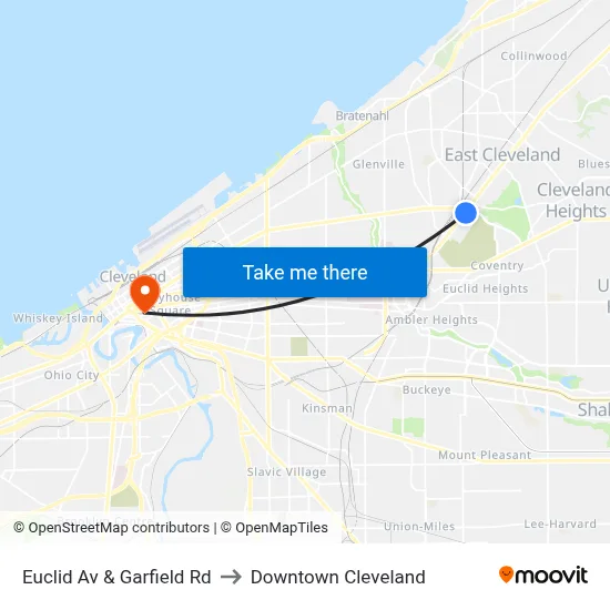 Euclid Av & Garfield Rd to Downtown Cleveland map