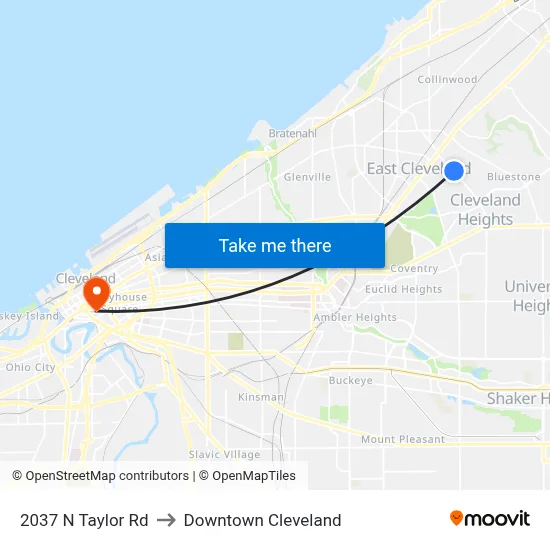 2037 N Taylor Rd to Downtown Cleveland map