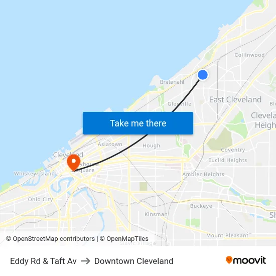 Eddy Rd & Taft Av to Downtown Cleveland map