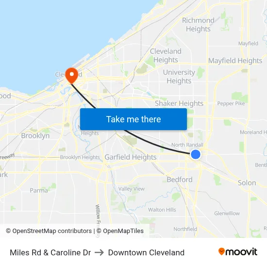 Miles Rd & Caroline Dr to Downtown Cleveland map