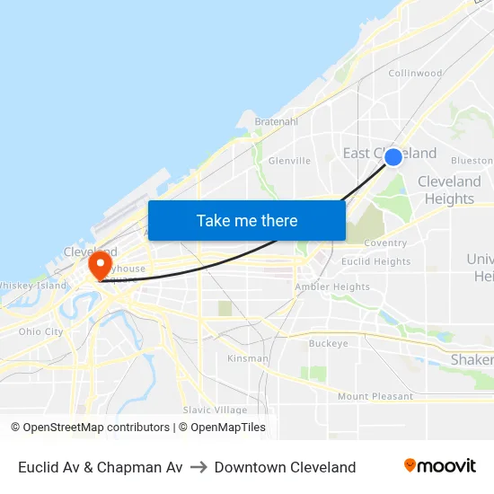 Euclid Av & Chapman Av to Downtown Cleveland map