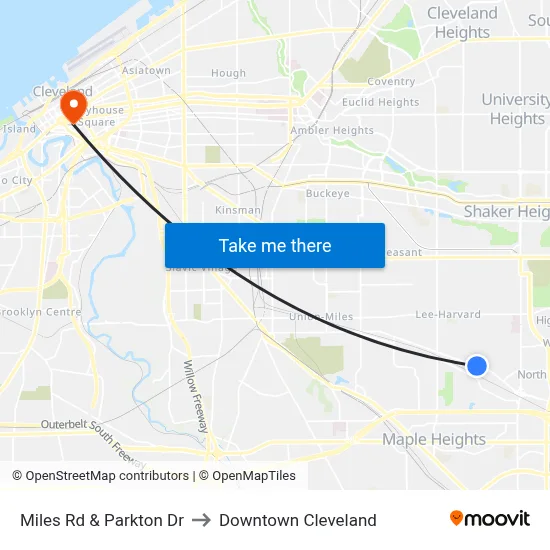 Miles Rd & Parkton Dr to Downtown Cleveland map