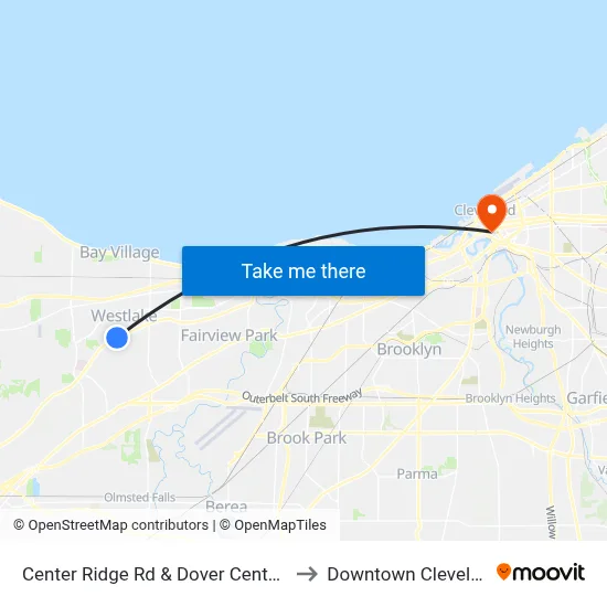 Center Ridge Rd & Dover Center Rd to Downtown Cleveland map