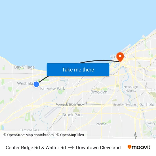 Center Ridge Rd & Walter Rd to Downtown Cleveland map