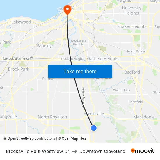 Brecksville Rd & Westview Dr to Downtown Cleveland map