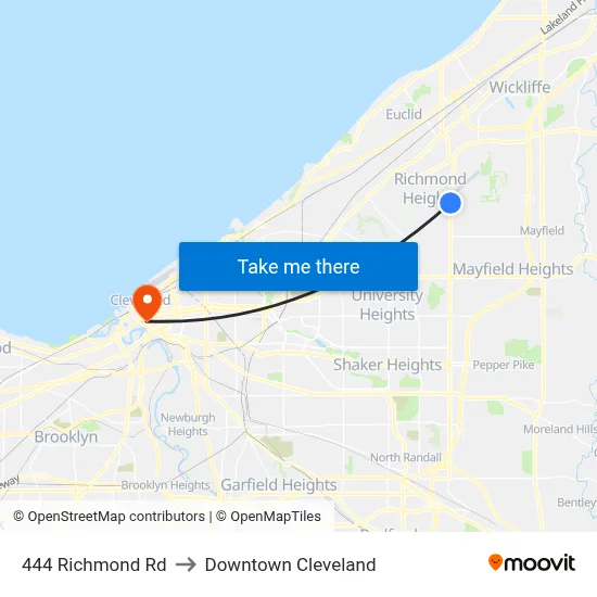 444 Richmond Rd to Downtown Cleveland map