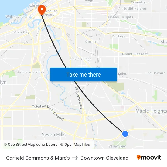 Garfield Commons & Marc's to Downtown Cleveland map