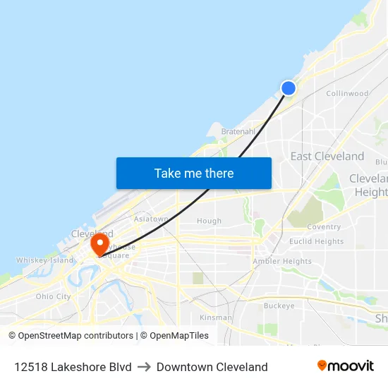 12518 Lakeshore Blvd to Downtown Cleveland map