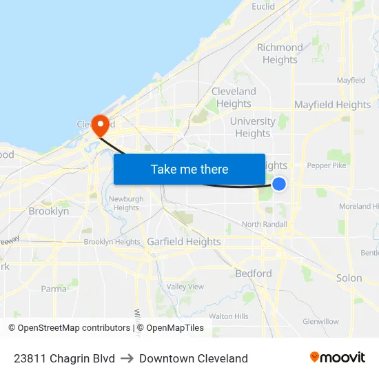 23811 Chagrin Blvd to Downtown Cleveland map