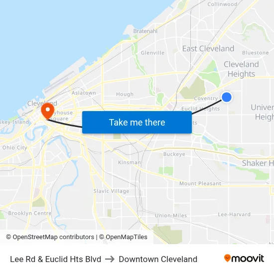 Lee Rd & Euclid Hts Blvd to Downtown Cleveland map