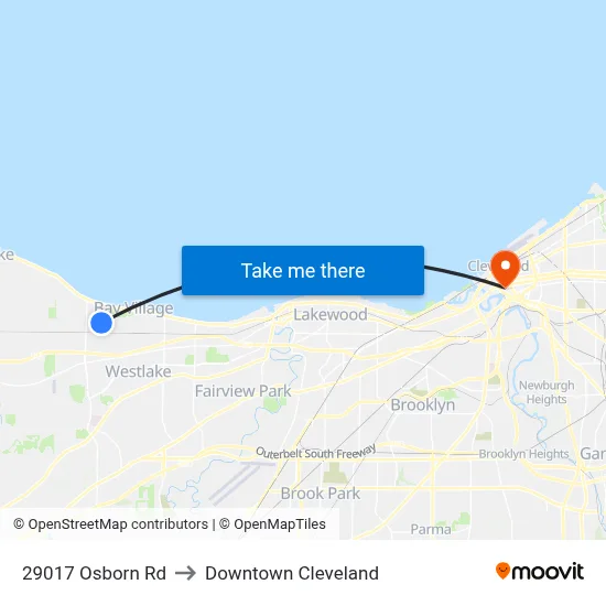 29017 Osborn Rd to Downtown Cleveland map