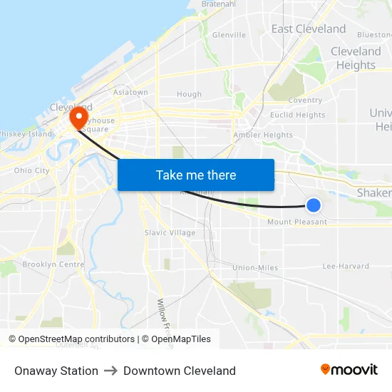 Onaway Station to Downtown Cleveland map