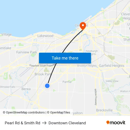 Pearl Rd & Smith Rd to Downtown Cleveland map