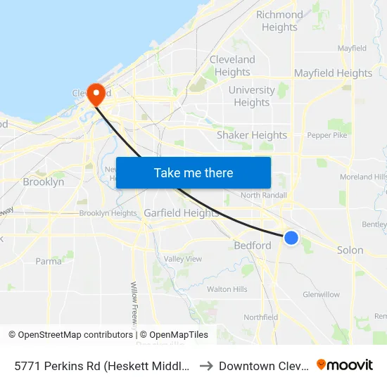 5771 Perkins Rd (Heskett Middle School) to Downtown Cleveland map