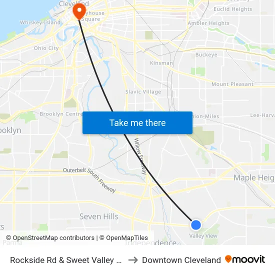 Rockside Rd & Sweet Valley Dr to Downtown Cleveland map