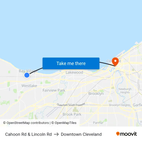 Cahoon Rd & Lincoln Rd to Downtown Cleveland map