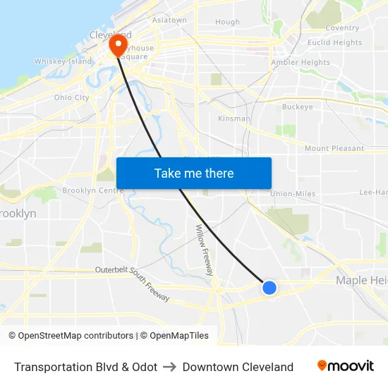 Transportation  Blvd & Odot to Downtown Cleveland map