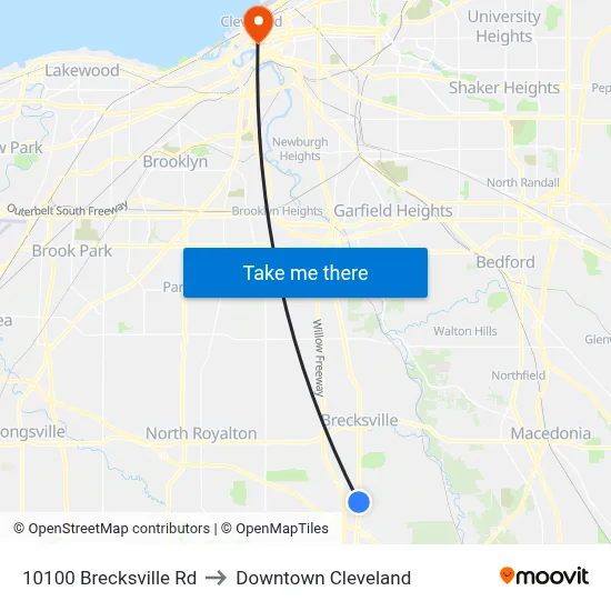 10100 Brecksville Rd to Downtown Cleveland map