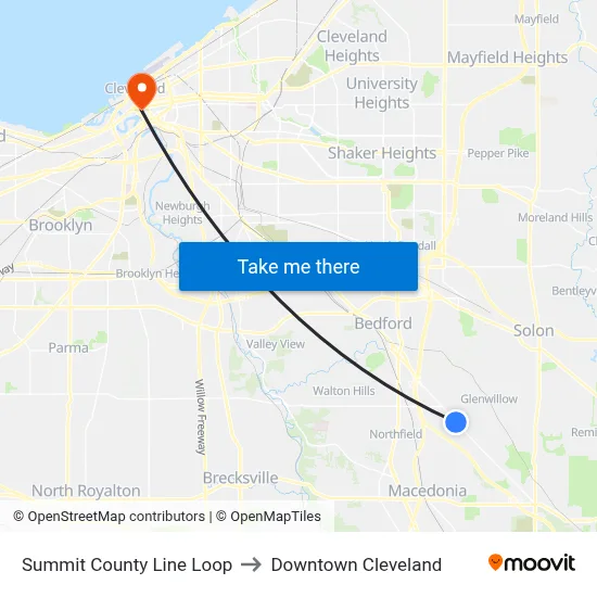 Summit County Line Loop to Downtown Cleveland map