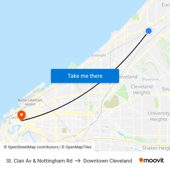 St. Clair Av & Nottingham Rd to Downtown Cleveland map