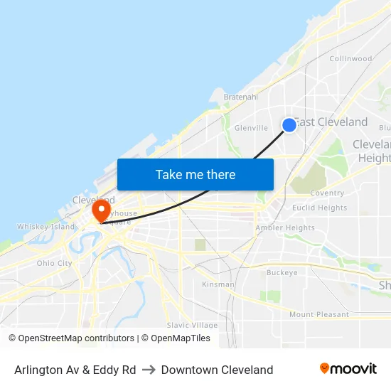 Arlington Av & Eddy Rd to Downtown Cleveland map