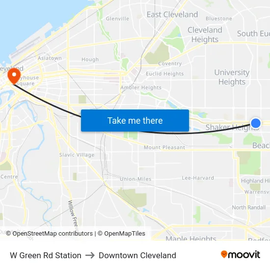 W Green Rd Station to Downtown Cleveland map