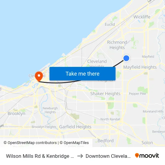 Wilson Mills Rd & Kenbridge Dr to Downtown Cleveland map
