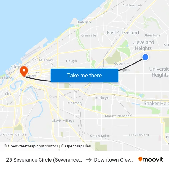 25 Severance Circle (Severance Tower) to Downtown Cleveland map