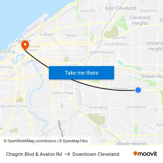 Chagrin Blvd & Avalon Rd to Downtown Cleveland map