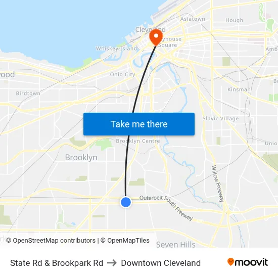 State Rd & Brookpark Rd to Downtown Cleveland map