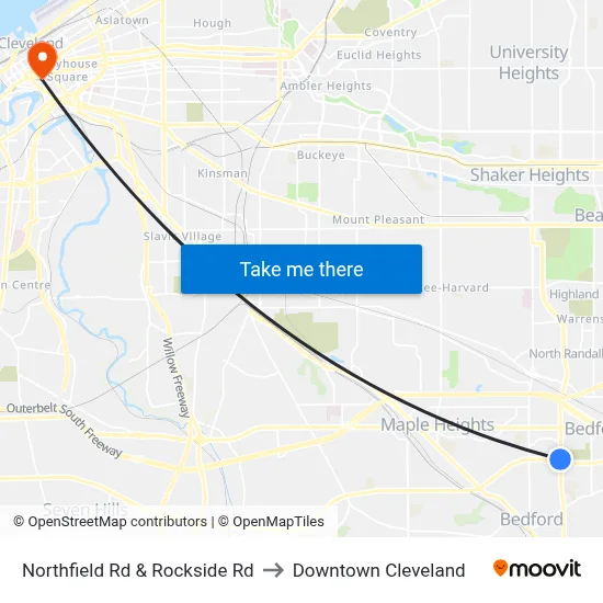 Northfield Rd & Rockside Rd to Downtown Cleveland map